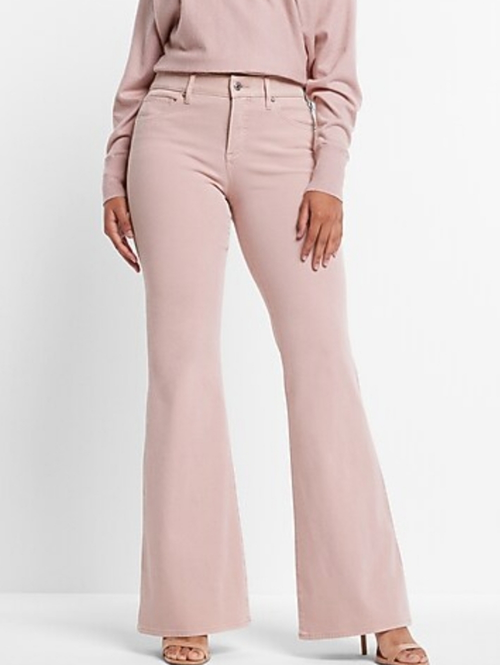 Express 70's Flare Mid Rise Jeans In Light Pink 34" Inseam